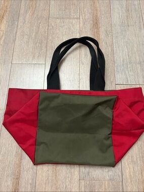 VTG Herve Chapelier Paris Red Canvas Tote Bag with Black Handles
